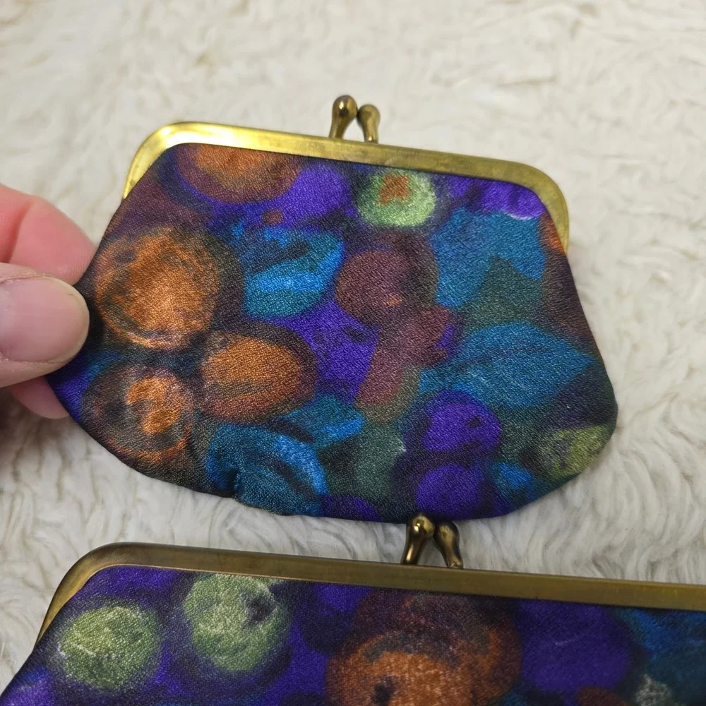 Vintage Celebrity NY Floral Pouch Set Clutch Multicolor‎ Kiss Lock Cosmetic Coin